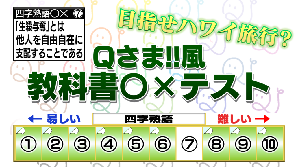 Qさま!!風 教科書〇×テスト!! 四字熟語編│QuizX